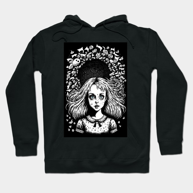 Alice in Wonderland: Dark Gothic Punk E-Girl Style Hoodie by Greenbubble